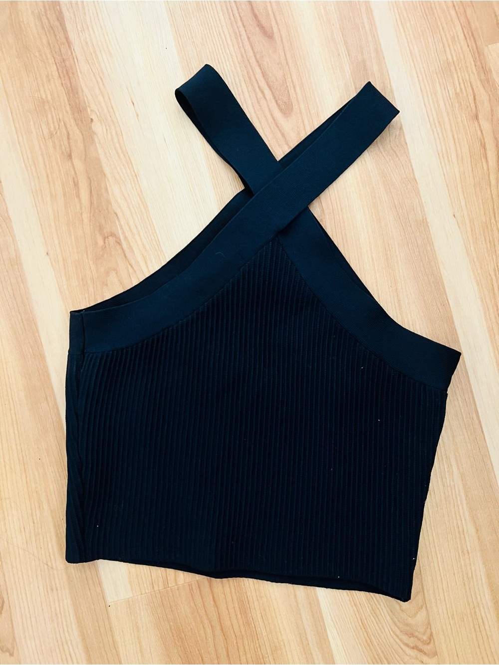 Forever 21 Black Ribbed One-Shoulder Crisscross Crop Top
